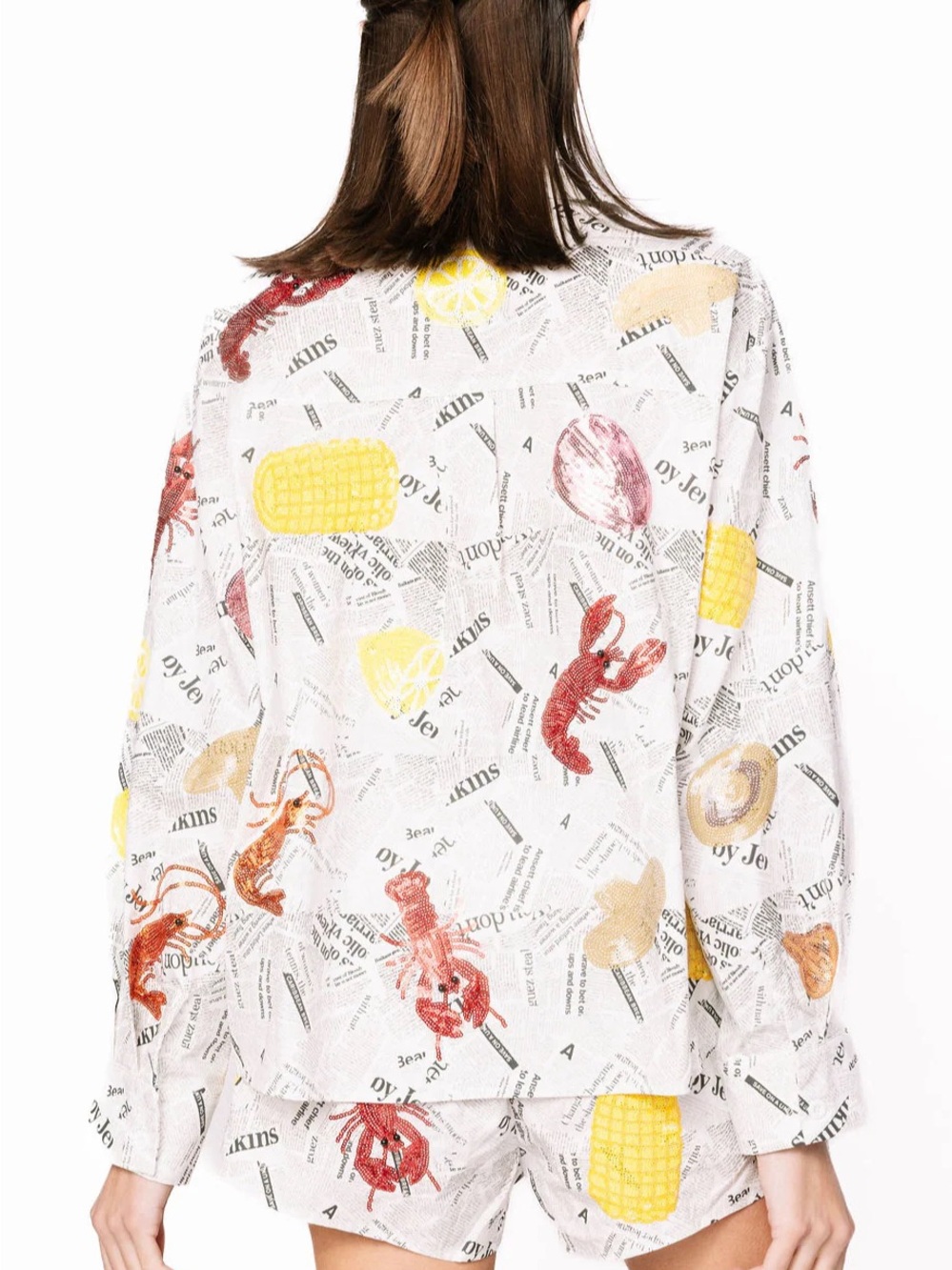 Seafood On Newspaper Blouse - Picture 2 of 2